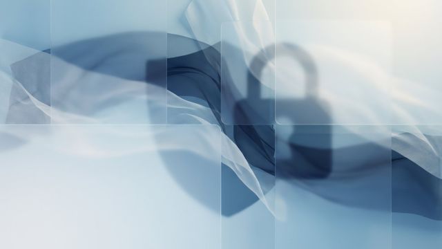 霧面玻璃與鎖形陰影交疊的抽象插圖，藍白色調
