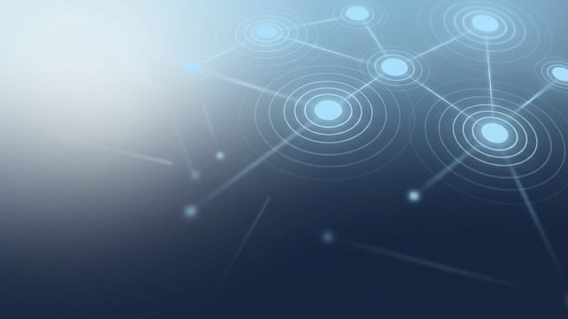 发光节点与广播环构成网络的抽象插图，蓝白色调
